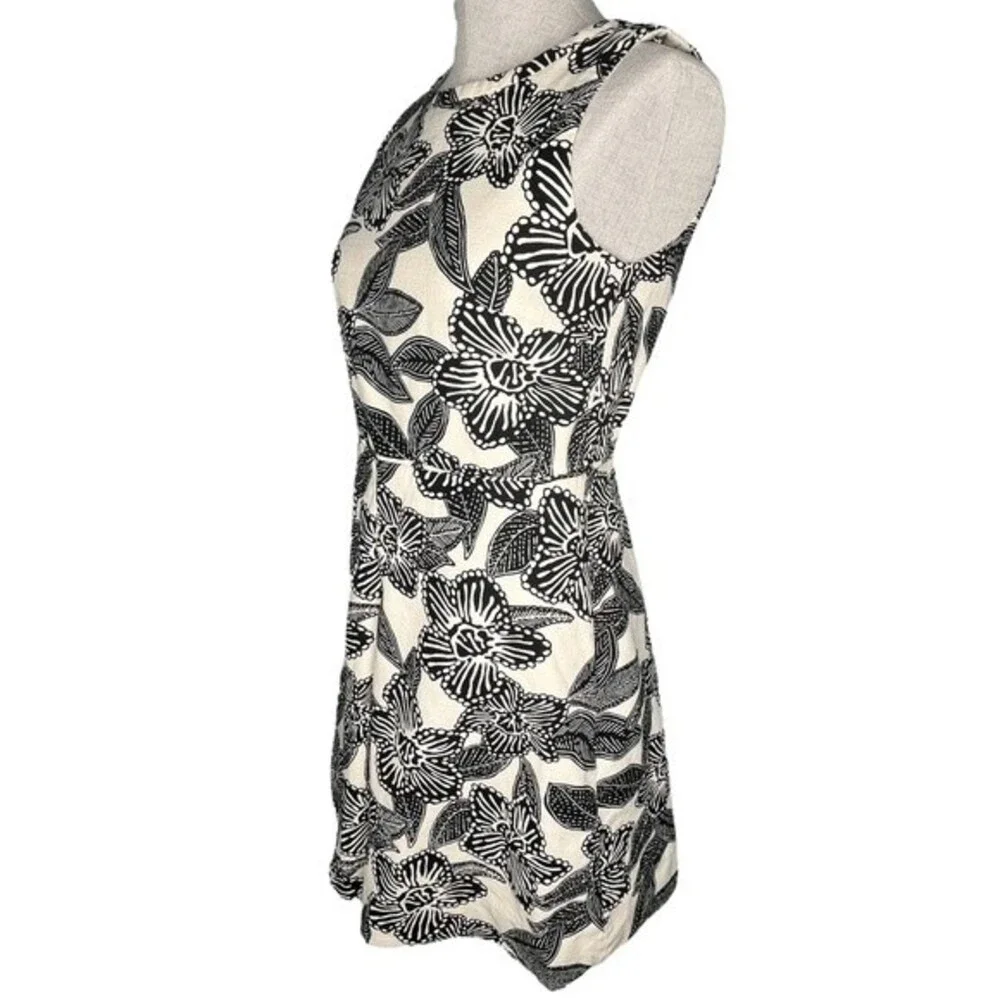 J. Crew Sleeveless Polynesian Print Dress sz 4 * Ivory Cream Tropical Pockets